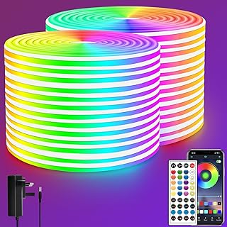 segrass LED neon Lights Strip 30M with Remote,APP Control,24v RGB LED neon Light Strip IP65 Waterproof Flexible Neon LED Strip Lights for Bedroom,Room,Outdoors Decor(2 Rolls of 50ft)