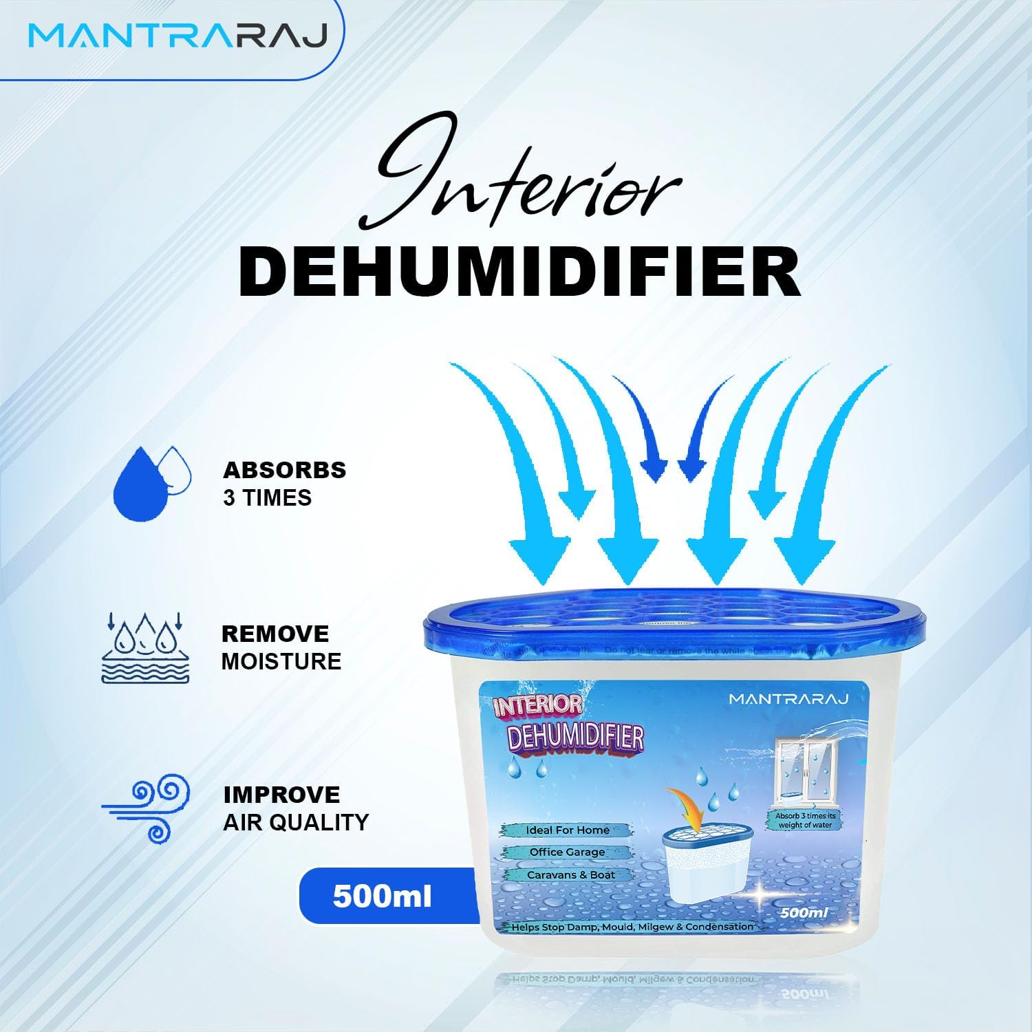 MantraRaj 500ml Interior Dehumidifier Disposable Pack Of 12 Moisture Absorber Dehumidifiers for Damp, Mould, Moisture in Home, Kitchen, Wardrobe, Bedroom, Caravan, Office, Garage, Bathroom, Basement-1