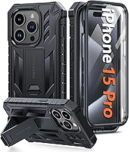 FNTCASE for iPhone 15 Pro Case: Military Grade Protective Cover with Kickstand Dual Layer Matte Shockproof Phone Case for iPhone 15 Pro 6.1 Inch (A-Black)