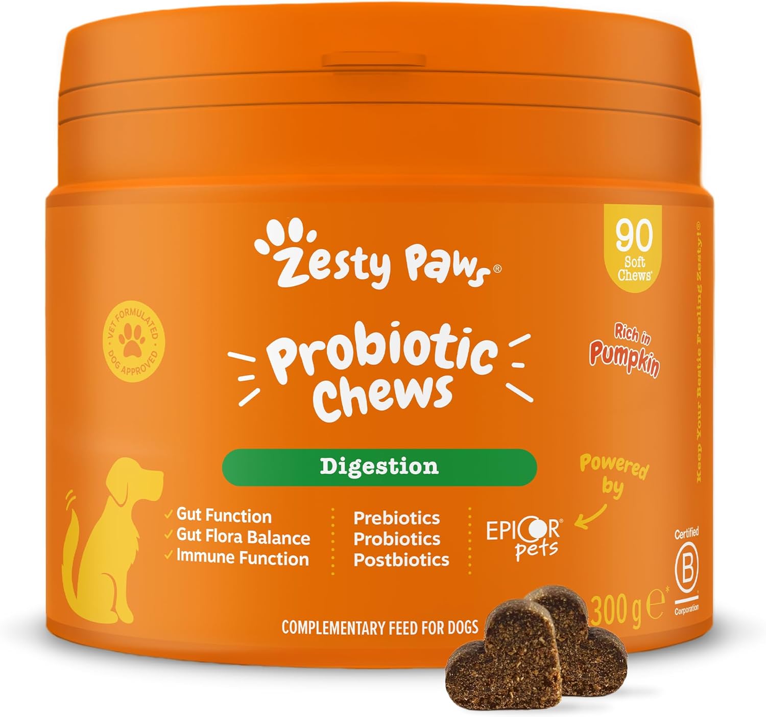 Zesty Paws Probiotic Chews for Dogs | Dog Probiotic Supplements for Digestive Care & Diarrhea Treatment - Dog diarrhea treatment support and Digestive Treats - Health Supplies for UK Dogs | 90 Pcs-0