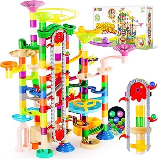 JOYIN 236Pcs Glowing Marble Run with Motorized Elevator- Construction Building Blocks Toys with 30 Glow in The Dark Plastic Marbles for kids, STEM Gifts for 7 year old Boys and Girls