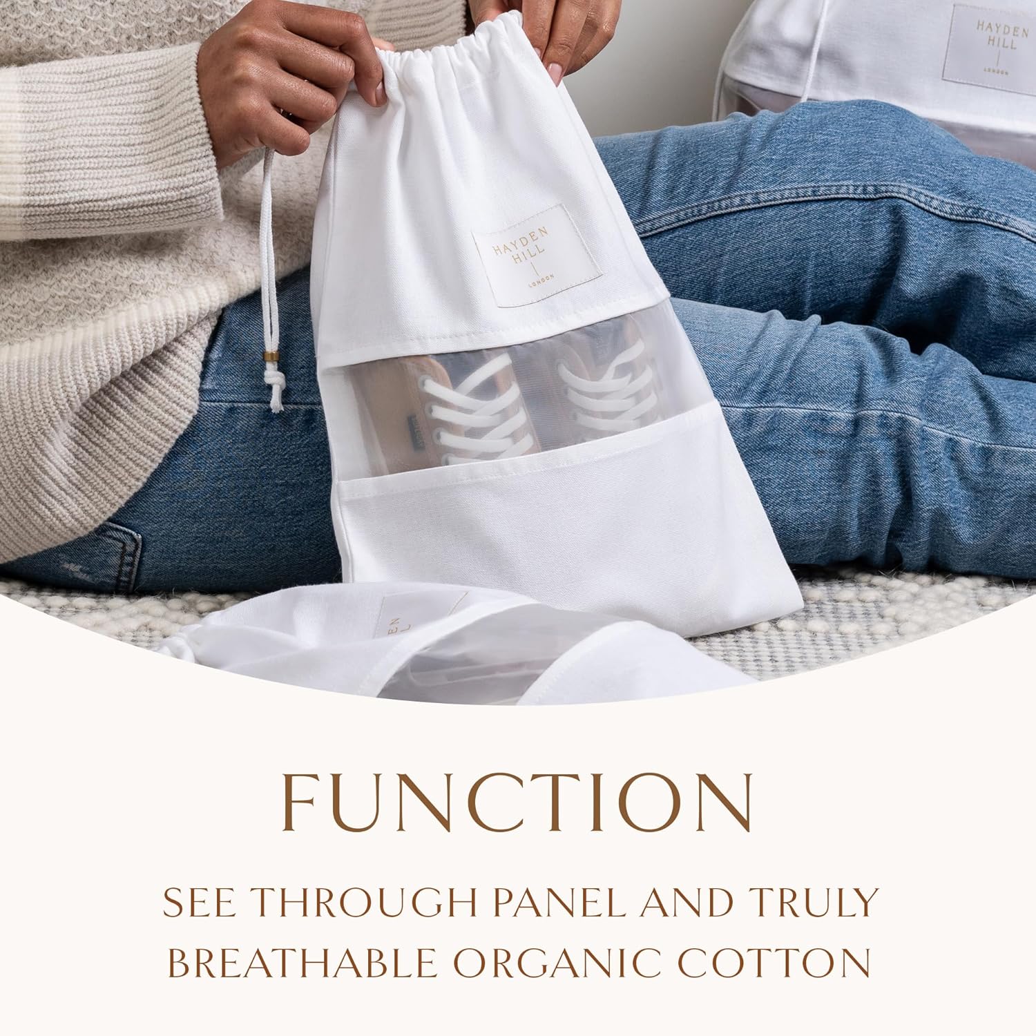 Hayden Hill Luxury Organic Cotton Dust Bags for Handbags - 3 Pack Large - Shoe Bag, Purse and Handbag Storage - Certified Carbon Neutral-3