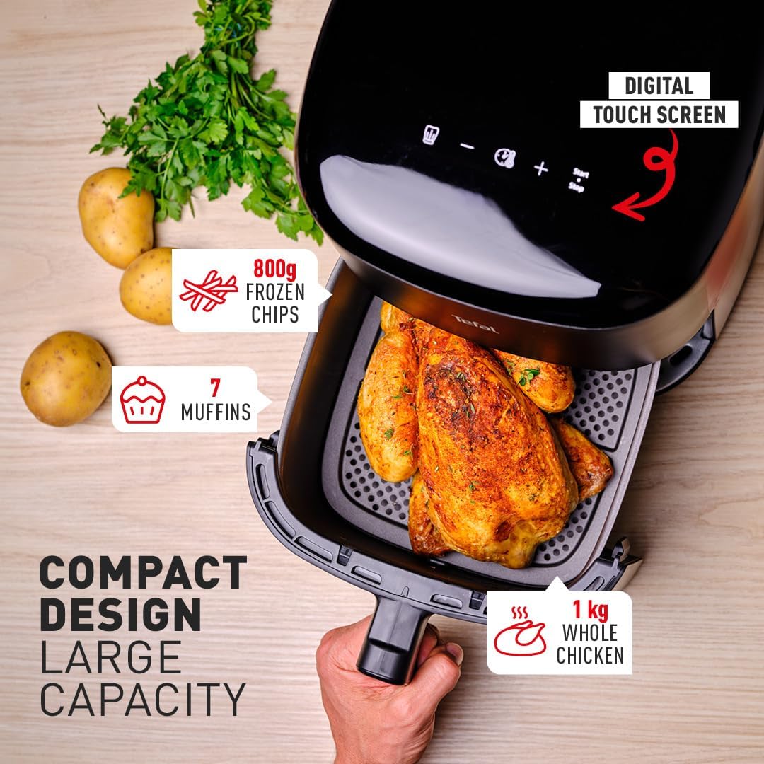 Tefal Easy Fry Max Digital Air Fryer, 5L, 10in1, Uses No Oil, Air Fry, Extra Crisp, Roast, Bake, Reheat, Dehydrate, 6 Portions, Non-Stick, Dishwasher Safe Baskets, Black EY245840-3