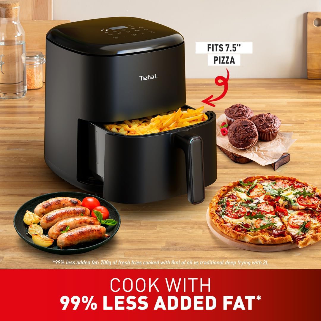 Tefal Easy Fry Max Digital Air Fryer, 5L, 10in1, Uses No Oil, Air Fry, Extra Crisp, Roast, Bake, Reheat, Dehydrate, 6 Portions, Non-Stick, Dishwasher Safe Baskets, Black EY245840-5