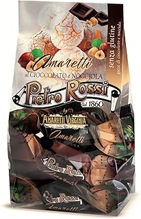 Amaretti Biscuit - Decadent Hazelnut Amaretti With Chocolate Drops In A Gift Pouch (Gluten-Free)| Traditional Soft Amaretti Biscuits Gift Bag | Authentic Italian | Pietro Rossi 180g