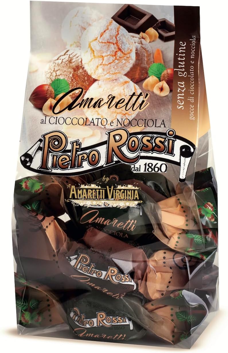 Amaretti Biscuit - Decadent Hazelnut Amaretti With Chocolate Drops In A Gift Pouch (Gluten-Free)| Traditional Soft Amaretti Biscuits Gift Bag | Authentic Italian | Pietro Rossi 180g-0