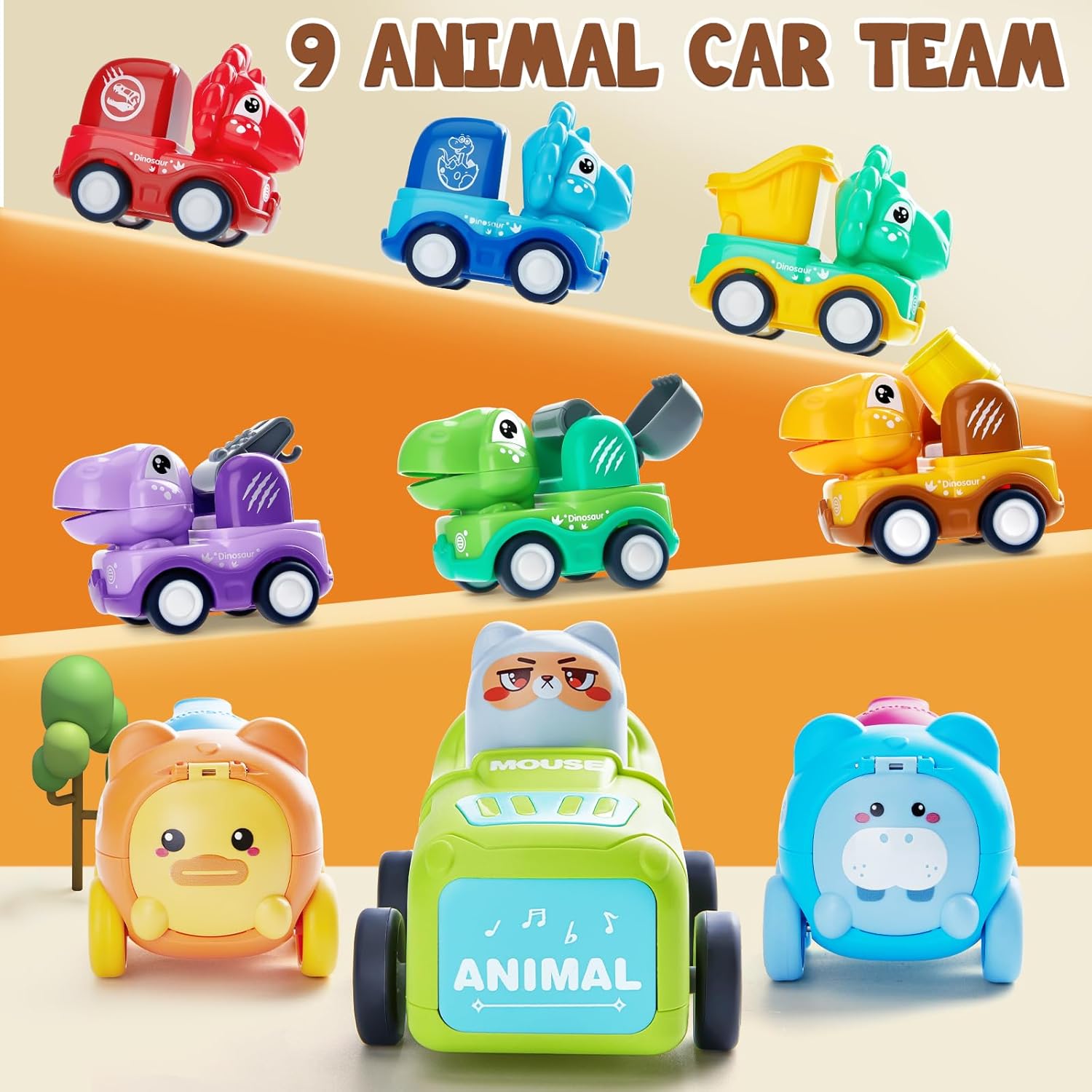 Car Toys for 1 2 Year Old, Animal Car Toy for 12-18 Months Baby, Pull Back Cars Dinosaur Toys Car Set for Boys, with Large Mat and Box, 1st Birthday Gift for Toddlers-3