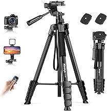 Nineigh Camera Phone Tripod, 75'' Lightweight DSLR Tripod Camera Stand with 3 Way Pan Head, Horizontal Tripod for Smartphone with Remote and Carry Bag for Travel Video Photography YouTube Vlog