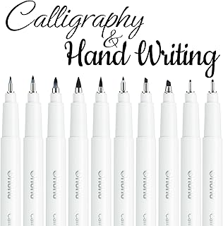 Ohuhu Calligraphy Pens 10 Sizes for Beginner Brush Chisel Fine Hand Lettering Pens Black - Soft and Hard Tip for Writing Sketching Drawing Illustration Cardmaking Journaling Scrapbooking for Artists