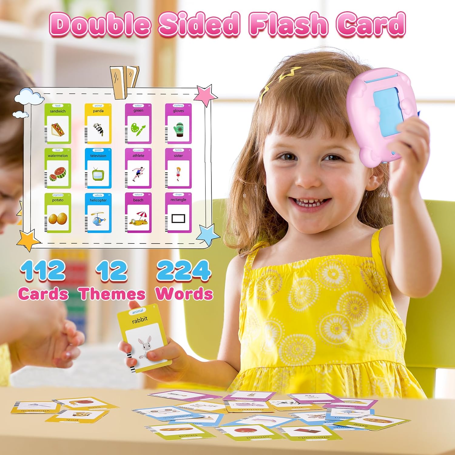 Talking Flash Cards for Toddlers, Early Educational Toys for 2 3 4 5 6 Year Old Boys Girls, 224 Words 112 Double Sided Flashcards Preschool Learning Reading Toys Montessori Interactive Gifts for Kids-2