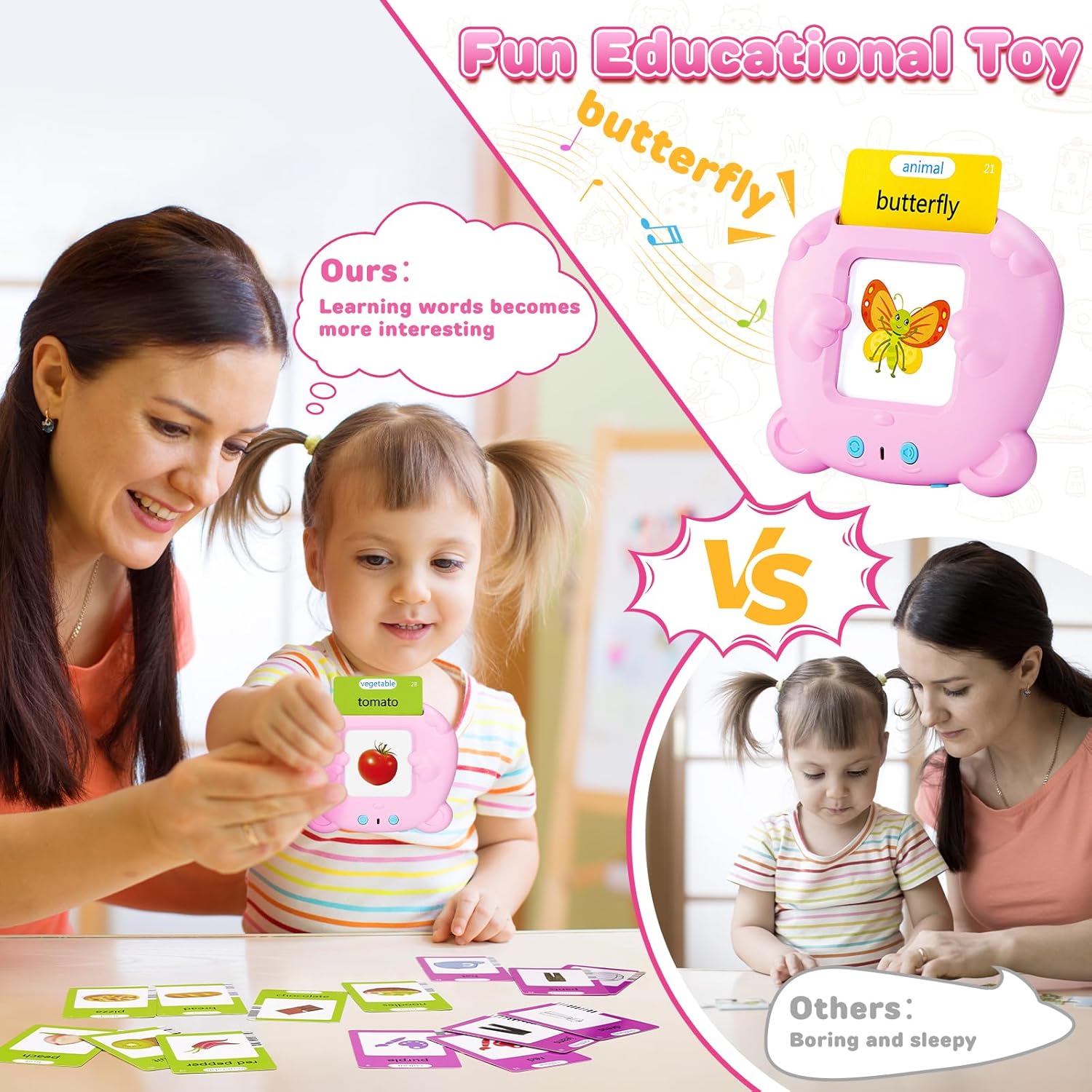 Talking Flash Cards for Toddlers, Early Educational Toys for 2 3 4 5 6 Year Old Boys Girls, 224 Words 112 Double Sided Flashcards Preschool Learning Reading Toys Montessori Interactive Gifts for Kids-5