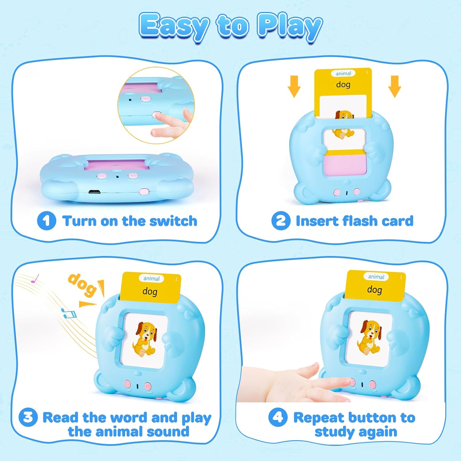 Talking Flash Cards for Toddlers, Early Educational Toys for 2 3 4 5 6 Year Old Boys Girls, 224 Words 112 Double Sided Flashcards Preschool Learning Reading Toys Montessori Interactive Gifts for Kids-4