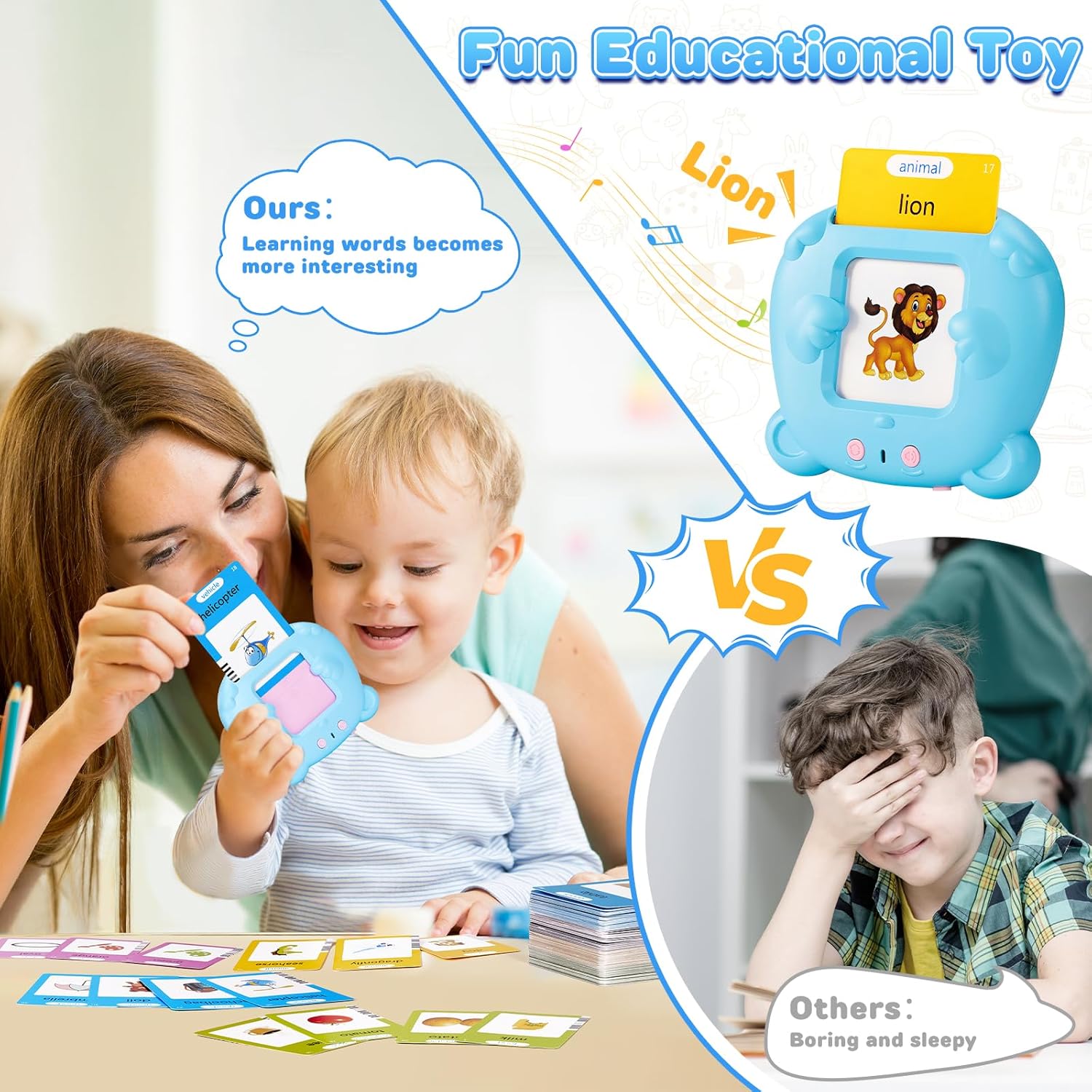 Talking Flash Cards for Toddlers, Early Educational Toys for 2 3 4 5 6 Year Old Boys Girls, 224 Words 112 Double Sided Flashcards Preschool Learning Reading Toys Montessori Interactive Gifts for Kids-5