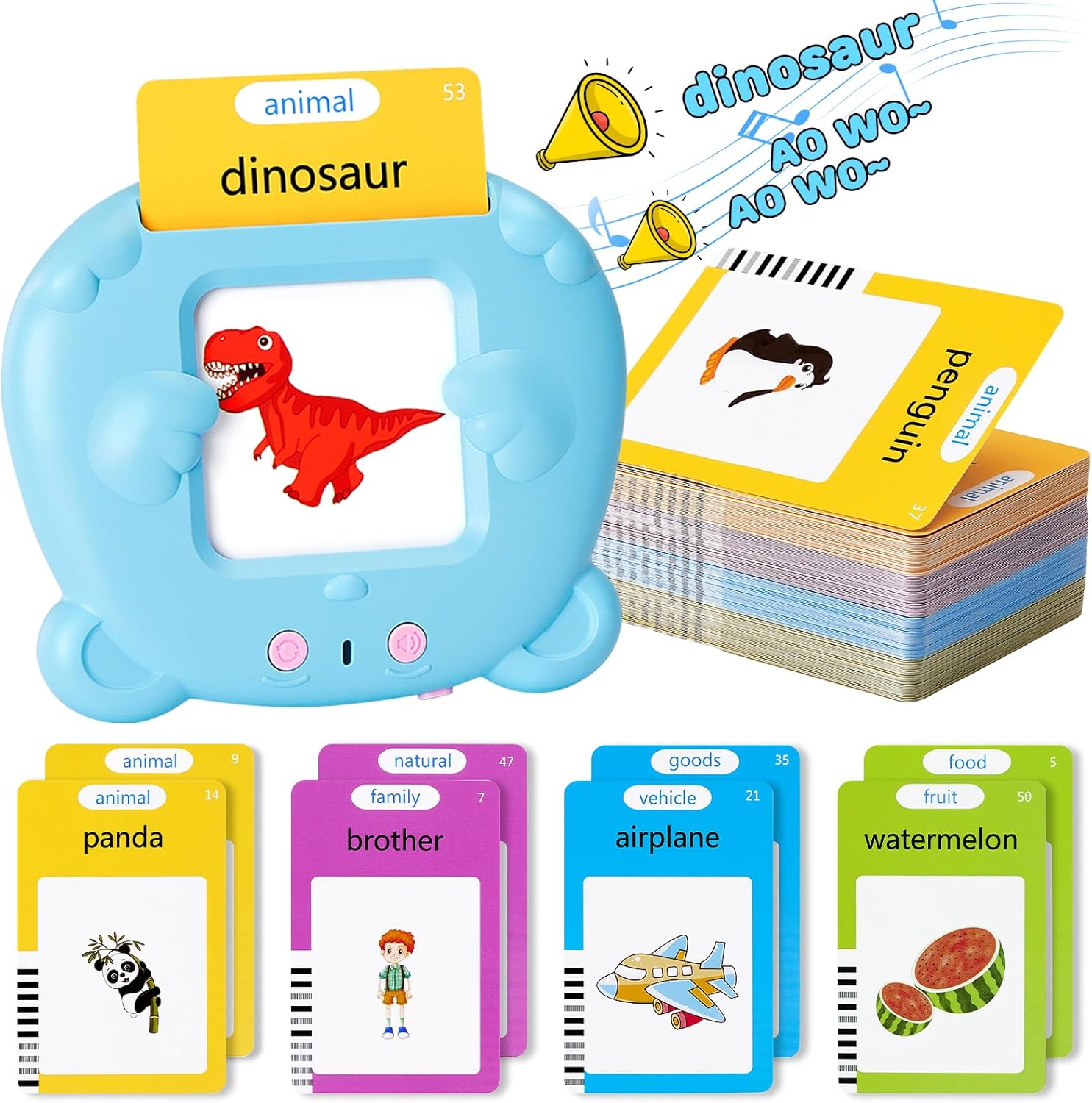 Talking Flash Cards for Toddlers, Early Educational Toys for 2 3 4 5 6 Year Old Boys Girls, 224 Words 112 Double Sided Flashcards Preschool Learning Reading Toys Montessori Interactive Gifts for Kids-8