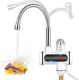 Instant Hot Water Tap, 220V 3000W Electric Instant Heating Faucet, Stainless Steel Boiling Water Tap, Hot and Cold Mixer Water Tap with LED Digital Display, 360° Rotatable Hose for Kitchen Bathroom