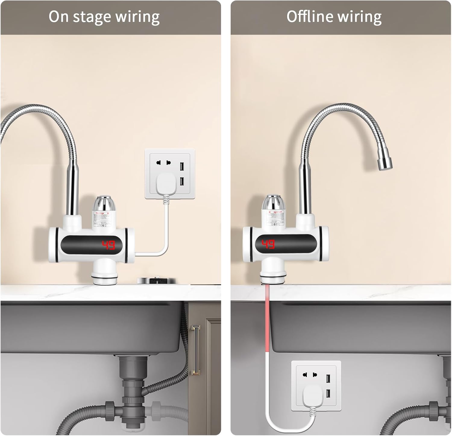 Instant Hot Water Tap, 220V 3000W Electric Instant Heating Faucet, Stainless Steel Boiling Water Tap, Hot and Cold Mixer Water Tap with LED Digital Display, 360° Rotatable Hose for Kitchen Bathroom-4