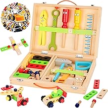 Monwoo Wooden Toys Kids Tool Set, Pretend Play Kids Tool Box Kit Montessori Educational Construction Toys, Wooden Tool Set for Kids Role Play Toys for 2 3 4 Year Old Boys Girls Birthday Gift