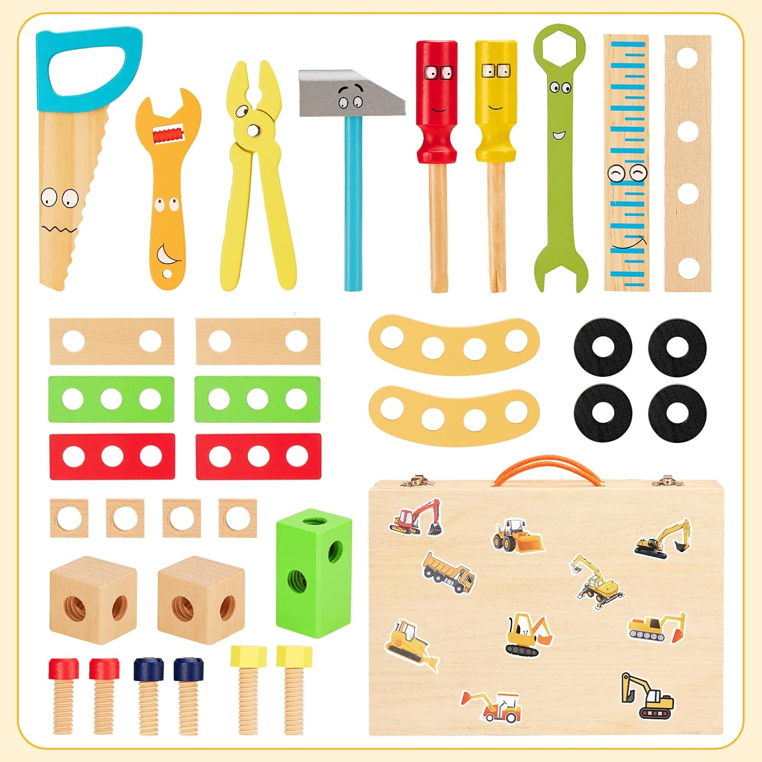 Monwoo Wooden Toys Kids Tool Set, Pretend Play Kids Tool Box Kit Montessori Educational Construction Toys, Wooden Tool Set for Kids Role Play Toys for 2 3 4 Year Old Boys Girls Birthday Gift-6