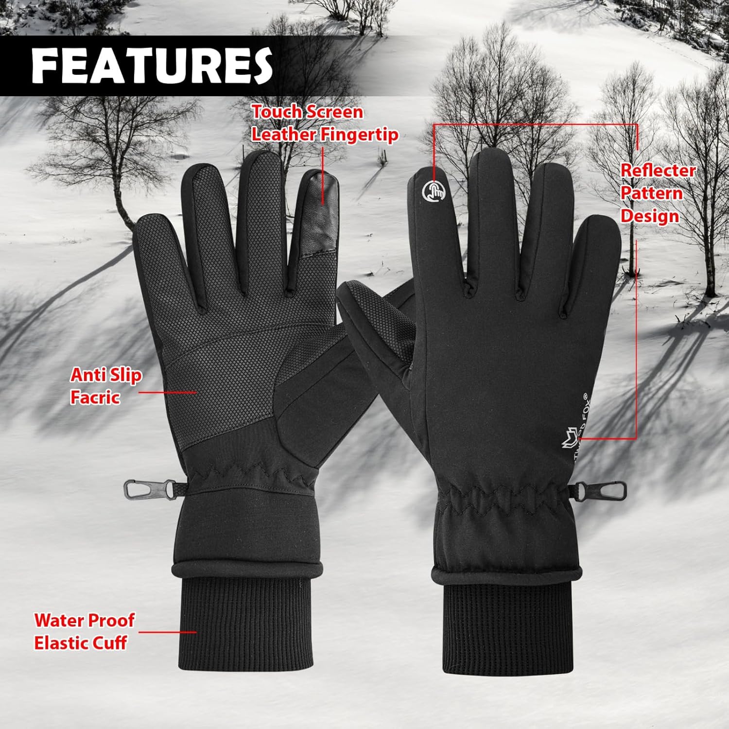 WESTWOOD FOX Waterproof Winter Gloves for Men,Windproof, Warm Ski Gloves, Touchscreen, Anti-Slip Grip Gloves for Cycling, Snowboarding, Hiking, Running, Driving and Outdoor Sports-1