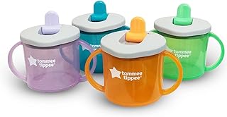 Tommee Tippee First Cup Sippy Cup for Babies with Flip-Up Free-Flow Spout and Easy Gip Handles, 4m+, 190ml, Pack of 4, 4 Colours (1x Orange, 1x Blue, 1x Purple, 1x Green)