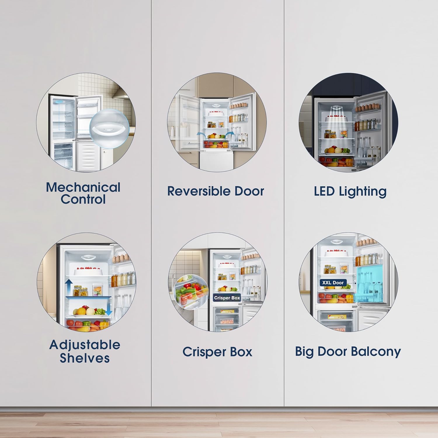 Fridgemaster MC50175A 50cm Freestanding 60/40 Fridge Freezer - 175-litre capacity with Crisper box - Reversible Door - LED Lighting- 4 Star Freezer Rating - White - E Rated-1