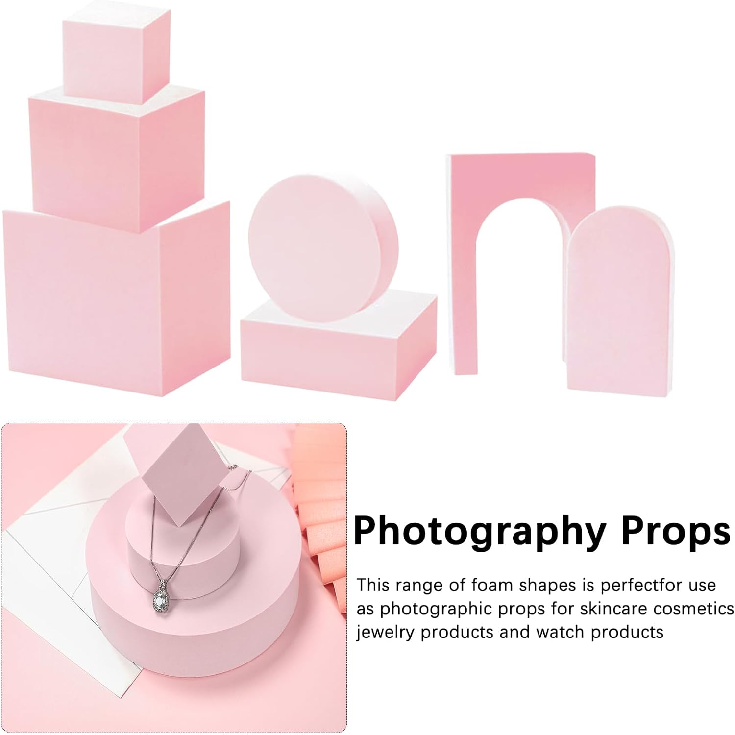 Kokoie 10pcs/set Photography Props Cube Foam Geometry Product Photography Posing Props Solid Blocks, Geometric Photo Shoot Blocks, Geometric Cube Props for Photoshoot (Pink)-1