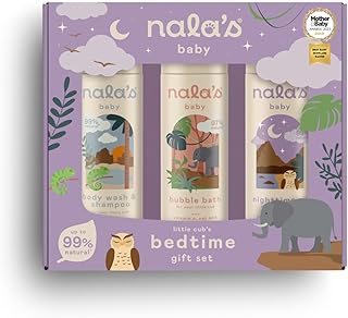 Nala's Baby Bedtime Gift Set | Body Wash & Shampoo, Nighttime Oil, Bubble Bath |Award-Winning | Dermatologist and Paediatrician-Approved | Vegan | Nalas Baby