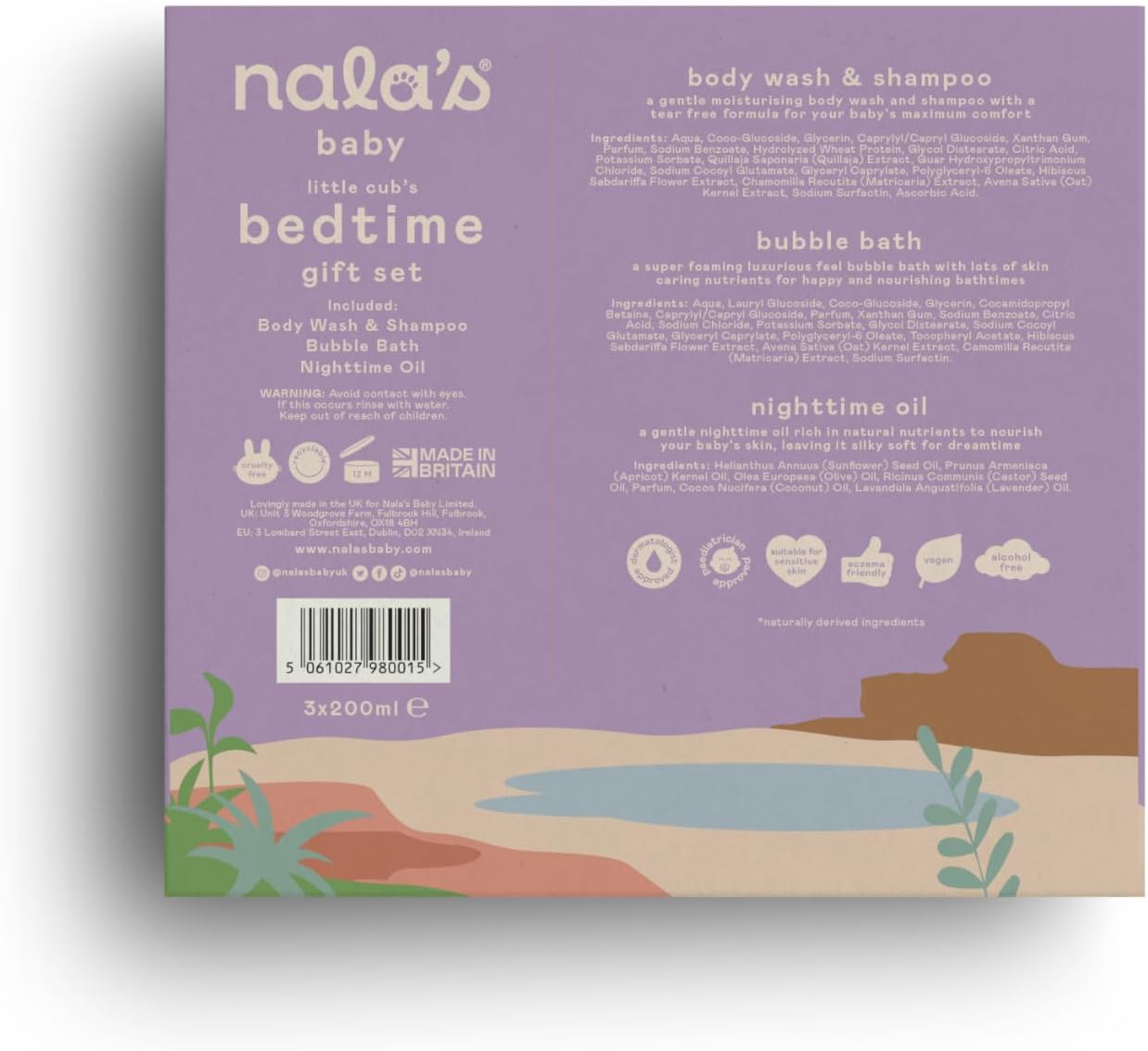 Nala's Baby Bedtime Gift Set | Body Wash & Shampoo, Nighttime Oil, Bubble Bath |Award-Winning | Dermatologist and Paediatrician-Approved | Vegan | Nalas Baby-1