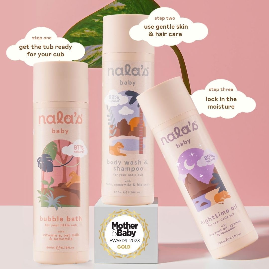 Nala's Baby Bedtime Gift Set | Body Wash & Shampoo, Nighttime Oil, Bubble Bath |Award-Winning | Dermatologist and Paediatrician-Approved | Vegan | Nalas Baby-2