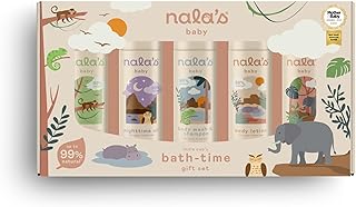 Nala's Baby Bath-Time Gift Set | Body Wash & Shampoo, Nighttime Oil, Bubble Bath, Body Lotion, Conditioner | Award-Winning | Dermatologically-Tested and Paediatrician-Approved | Vegan | Nalas Baby