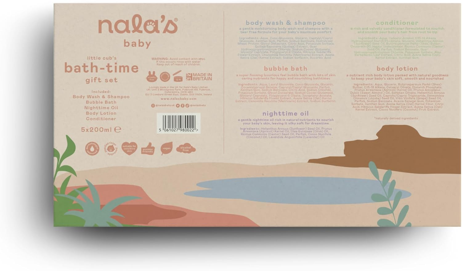 Nala's Baby Bath-Time Gift Set | Body Wash & Shampoo, Nighttime Oil, Bubble Bath, Body Lotion, Conditioner | Award-Winning | Dermatologically-Tested and Paediatrician-Approved | Vegan | Nalas Baby-1