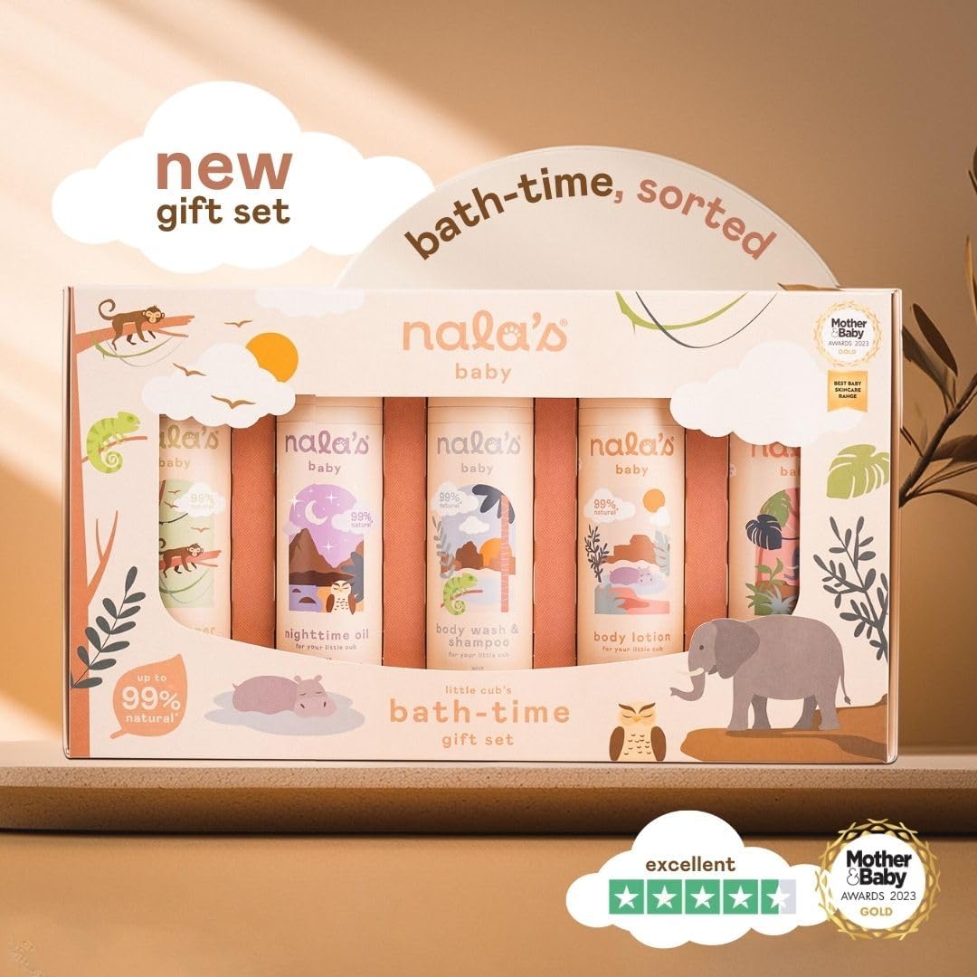 Nala's Baby Bath-Time Gift Set | Body Wash & Shampoo, Nighttime Oil, Bubble Bath, Body Lotion, Conditioner | Award-Winning | Dermatologically-Tested and Paediatrician-Approved | Vegan | Nalas Baby-4