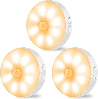 HIYAA Motion Sensor Lights Indoor Rechargeable Wireless Wall Light LED Stair Night Lights Lamps with Auto/On/Off for Stairs Living Room Bathroom Corridors Closet Kitchen Under Cabinets (Warm, 3 Pack)