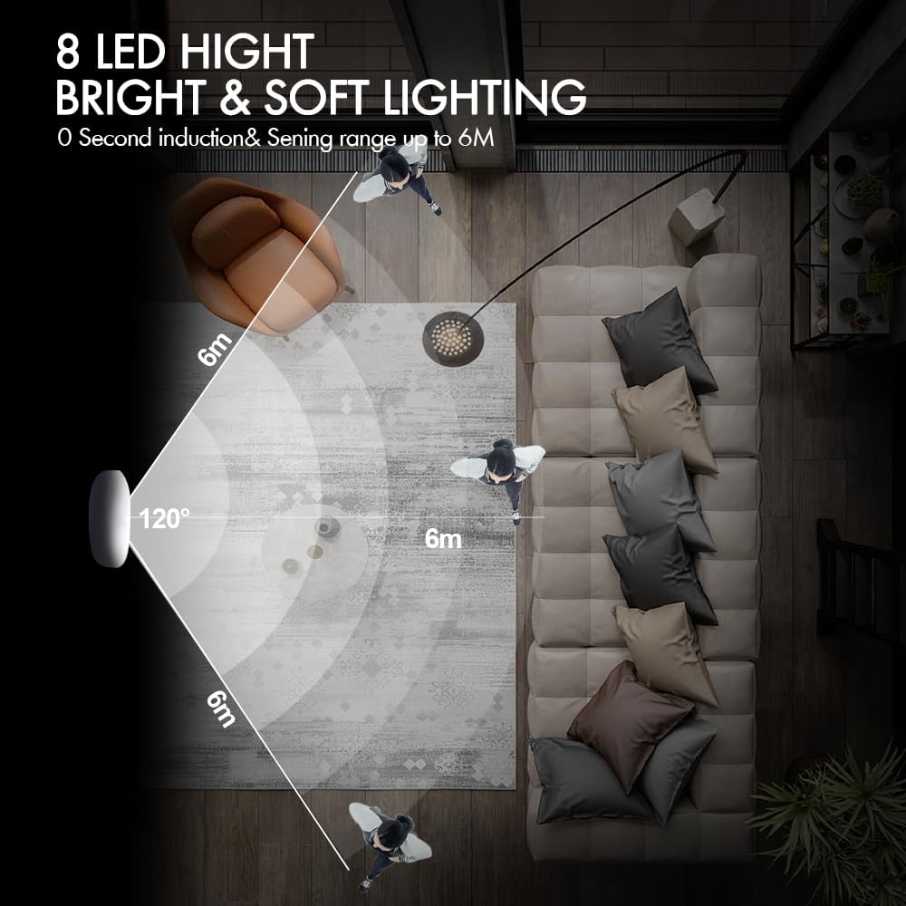 HIYAA Motion Sensor Lights Indoor Rechargeable Wireless Wall Light LED Stair Night Lights Lamps with Auto/On/Off for Stairs Living Room Bathroom Corridors Closet Kitchen Under Cabinets (Warm, 3 Pack)-4