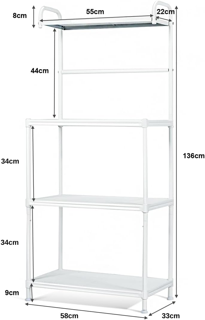 TANGZON 4-Tier Baker’s Rack, Metal Mesh Microwave Stand with Adjustable Shelves & Foot Pads, Freestanding Utility Kitchen Storage Shelves Organiser for Dining Room Living Room (White)-2