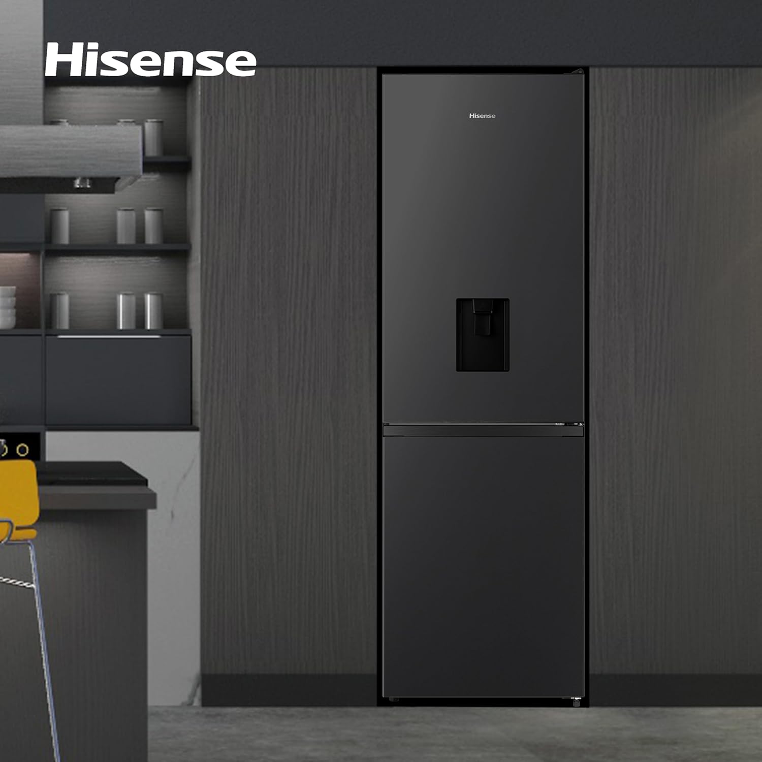 Hisense RB390N4WBE 60cm Freestanding 60/40 Fridge Freezer - 304 litre capacity - Total No Frost - Non-plumbed Water Dispenser - Black - F Rated, H186 x W59.5 x D59.0-9