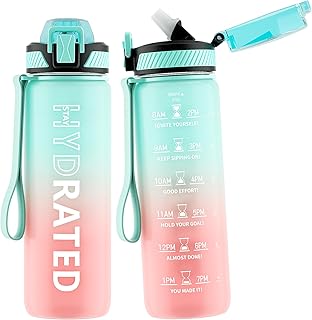 QLUR Water Bottle with Straw, 800ML Drinks Bottle with Time Markings-Tritan BPA Free-Sports Water Bottle Leakproof with Lock Cover, Motivational Water Bottles for School, Gym, Hiking, Yoga (1 Bottle)