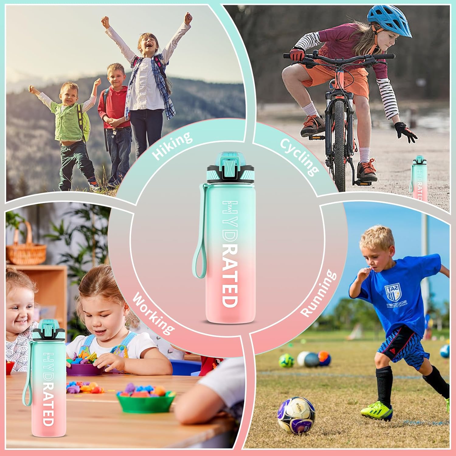 QLUR Water Bottle with Straw, 800ML Drinks Bottle with Time Markings-Tritan BPA Free-Sports Water Bottle Leakproof with Lock Cover, Motivational Water Bottles for School, Gym, Hiking, Yoga (1 Bottle)-6