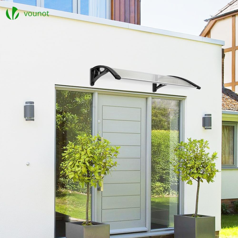 VOUNOT Front Door Canopy Outdoor Awning, Rain Shelter for Back Door, Porch, Patio, Window, 120 x 80 cm, Black-1