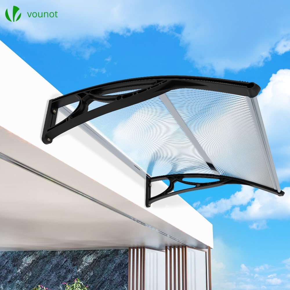 VOUNOT Front Door Canopy Outdoor Awning, Rain Shelter for Back Door, Porch, Patio, Window, 120 x 80 cm, Black-6