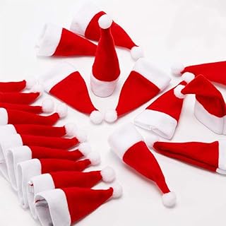 sanjianke-fs 60PCS Mini Felt Santa Hats Christmas Tableware Silverware Holders Wine Bottle Decor