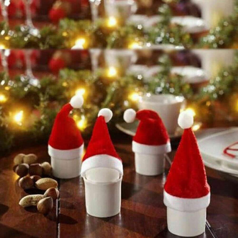 sanjianke-fs 60PCS Mini Felt Santa Hats Christmas Tableware Silverware Holders Wine Bottle Decor-1