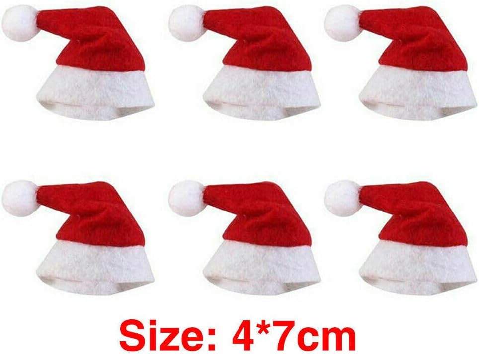 sanjianke-fs 60PCS Mini Felt Santa Hats Christmas Tableware Silverware Holders Wine Bottle Decor-2