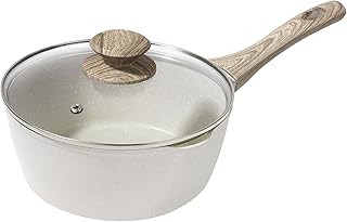 Rainberg Saucepan with Lid, Nonstick Milk Pan Suitable with Induction, Gas and Electric Hobs, Cooking Pot with Pour Spout. (Beige, 16cm)