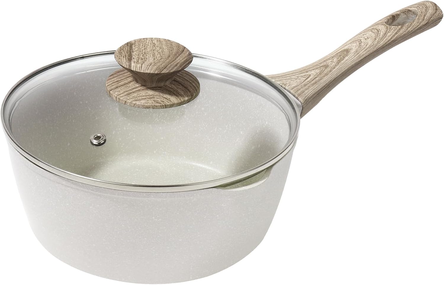 Rainberg Saucepan with Lid, Nonstick Milk Pan Suitable with Induction, Gas and Electric Hobs, Cooking Pot with Pour Spout. (Beige, 16cm)-0