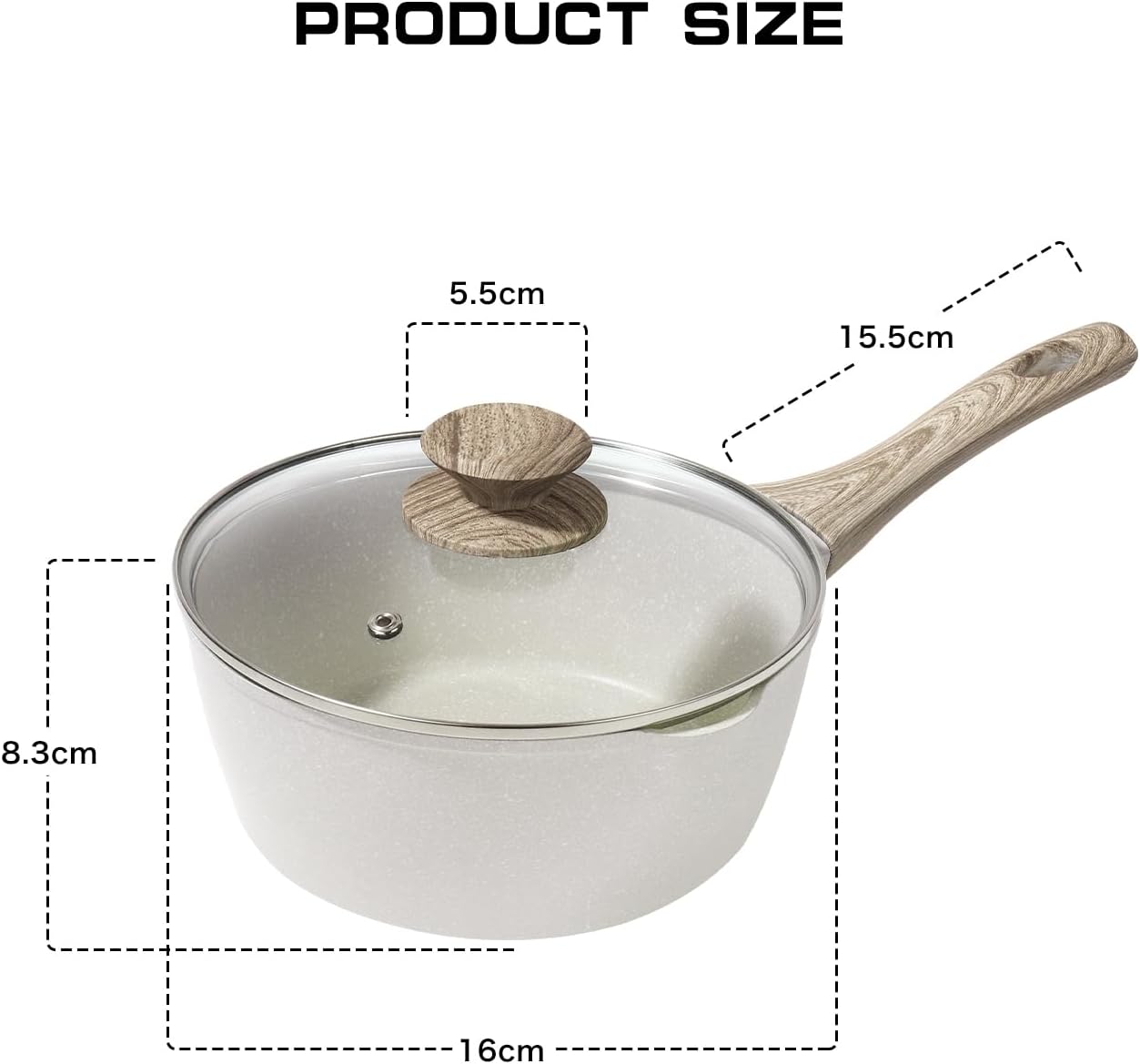 Rainberg Saucepan with Lid, Nonstick Milk Pan Suitable with Induction, Gas and Electric Hobs, Cooking Pot with Pour Spout. (Beige, 16cm)-1