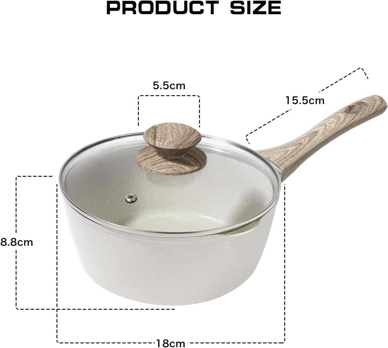 Rainberg Saucepan with Lid, Nonstick Milk Pan Suitable with Induction, Gas and Electric Hobs, Cooking Pot with Pour Spout. (Beige, 18cm)-1