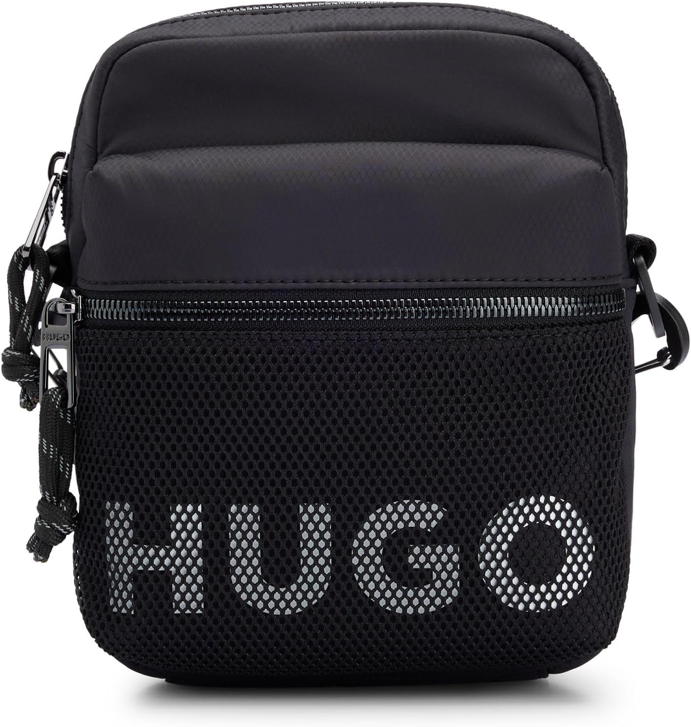 HUGO Mens Hans NS Zip Reporter bag with contrast logo and mesh overlay Size-0