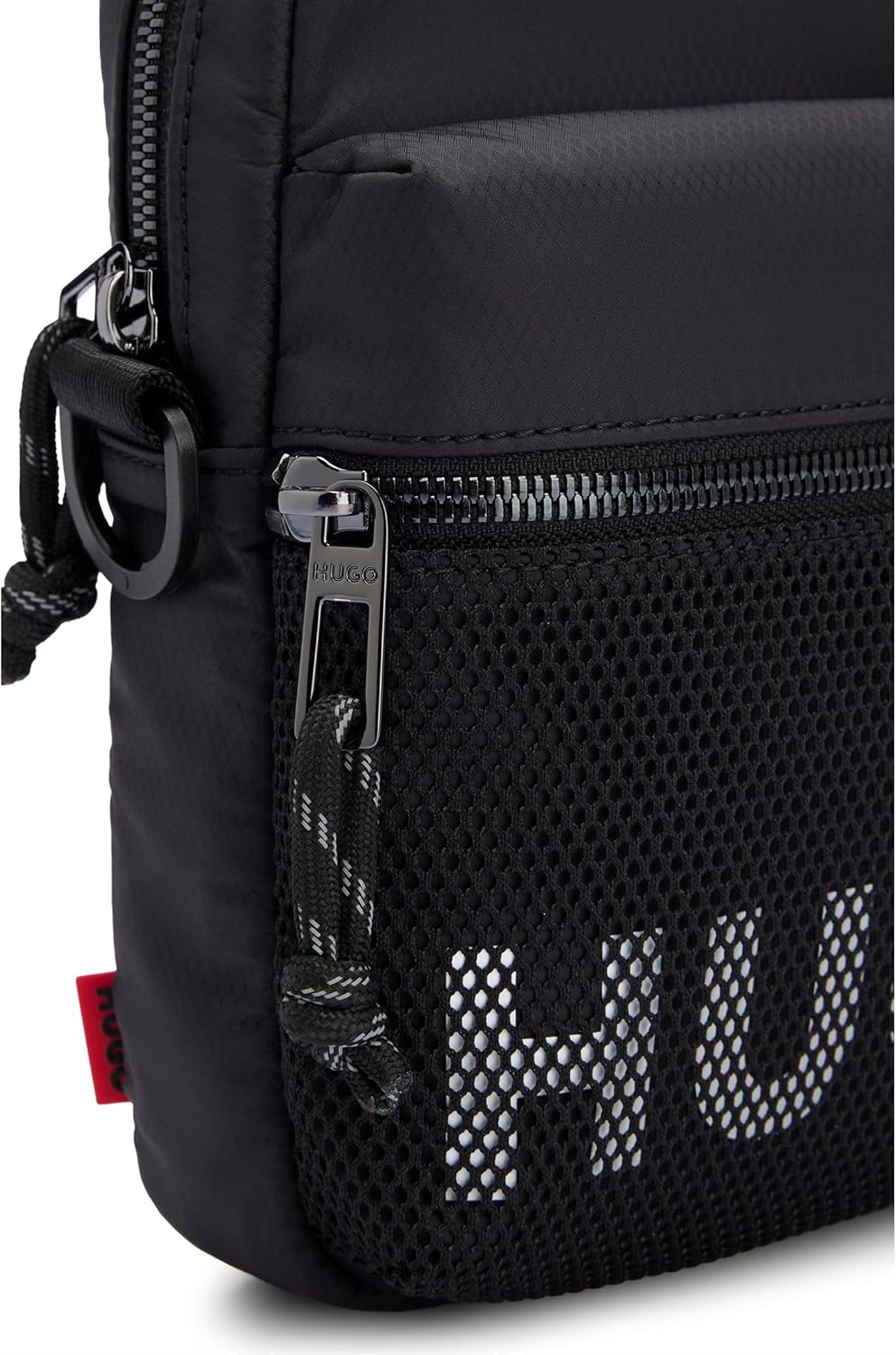 HUGO Mens Hans NS Zip Reporter bag with contrast logo and mesh overlay Size-6