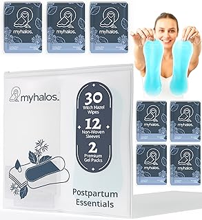 MyHalos 44pcs Perineal Ice Packs for Postpartum & 30 Witch Hazel Wipes for Hemorrhoids, Soothing Witch Hazel Pads Postpartum Ice Pack, Perineal Cold Pads Postpartum & Maternity Ice Pads After Birth